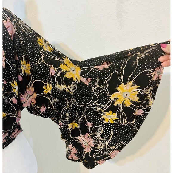 Free People Size M Last Time Floral Draped Blouse Boho Goth Whimsigoth Festival - Picture 6 of 14